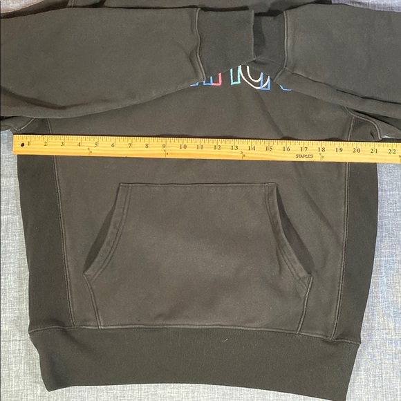 Champion Reverse Weave Hoodie M Black Multicolor Spellout Pullover Sweatshirt - Picture 8 of 9